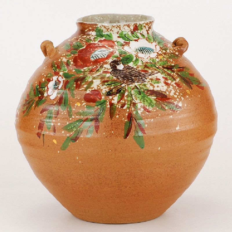 日本の伝統工芸品【九谷焼】7号花瓶 山茶花に鳥|七to八-Seven to eight-