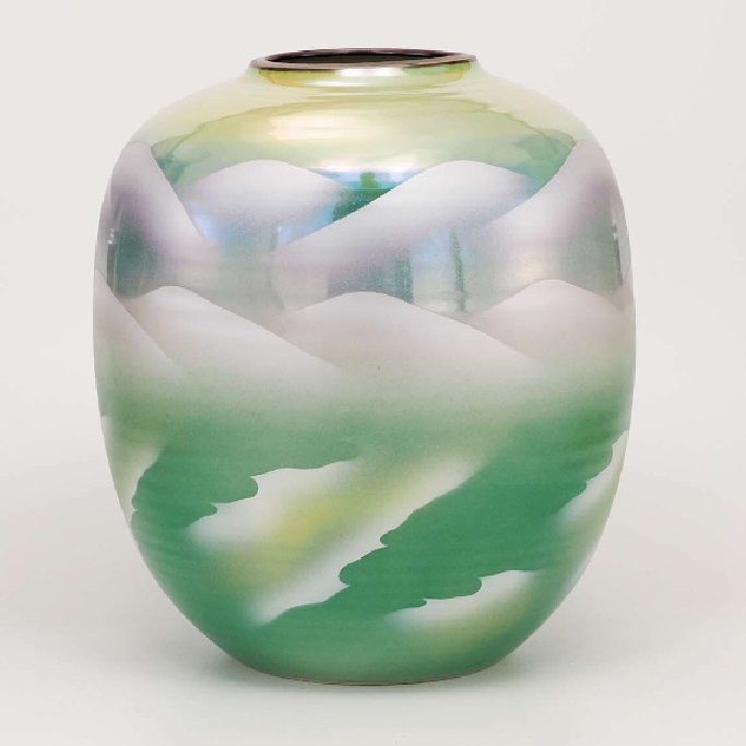 日本の伝統工芸品【九谷焼】8号太花瓶　ラスター連山