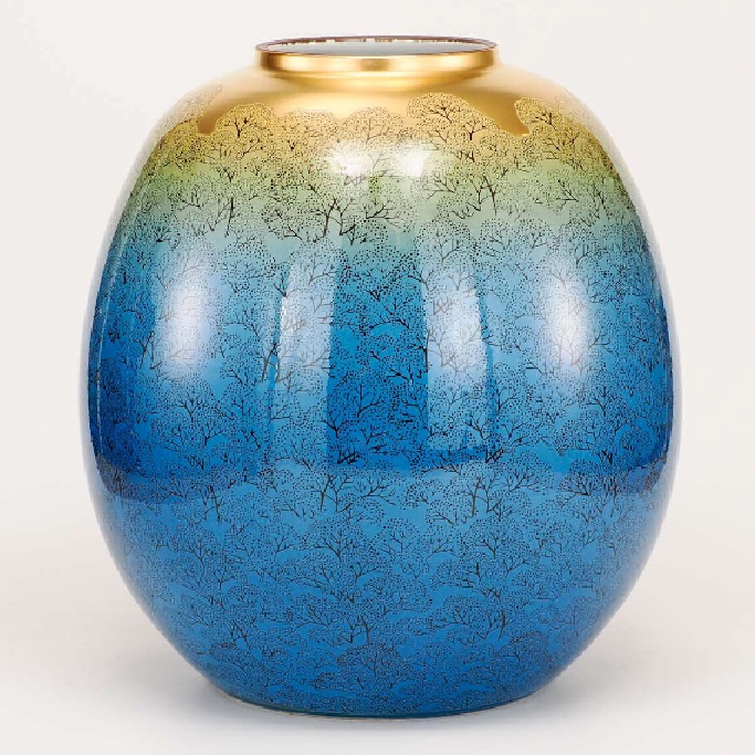 日本の言い慣わし芸術品【九谷焼】10号花立て 釉彩木立