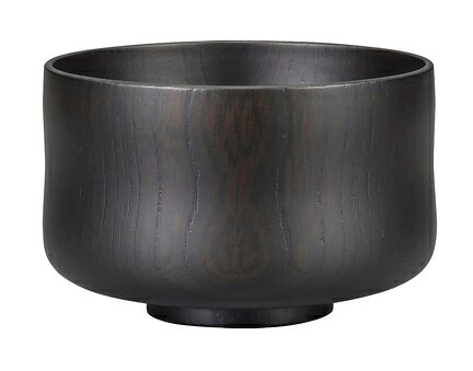 日本製山中塗師細工 茶椀/飯碗 欅(ケヤキ）楽形黒（野点や食器や器にも至適）