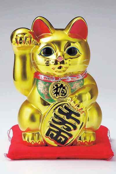 常滑焼 招き猫:貯金箱:金小判付招猫(右手・座布団付)8号|七to八-Seven to eight-