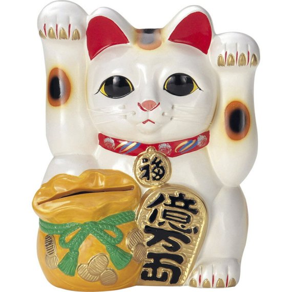 楽天市場】常滑焼 招き猫 6号ドル小判猫貯金箱 左手上げ (142-56-86