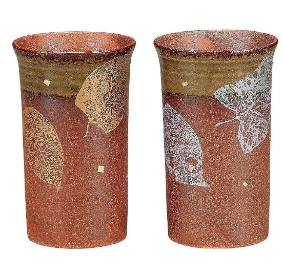 九谷焼　ペアフリーカップ　葉文φ7×11.8cm　化粧箱＜九谷焼 和食器 鉢 小鉢 人気 ギフト セット 贈り物 結婚祝い/内祝い/お返し＞