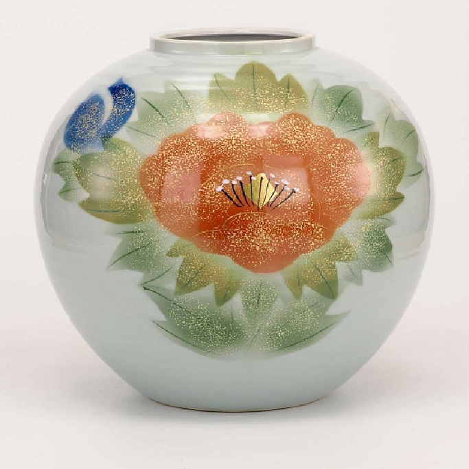 日本の伝統工芸品【九谷焼】8号花瓶 色彩牡丹|七to八-Seven to eight-