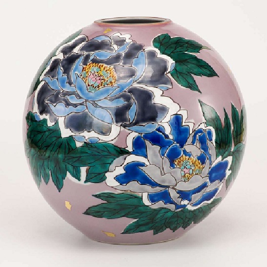 日本の伝統工芸品【九谷焼】7号花瓶 紫遊彩牡丹｜七to八-Seven to eight-