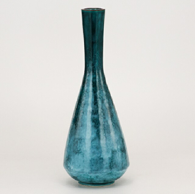 日本の伝統工芸品【九谷焼】9号つる首 緑釉 朝倉勝正