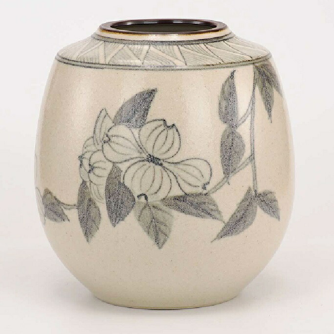 日本の伝統工芸品【九谷焼】6.5号花瓶 梨釉山茶花
