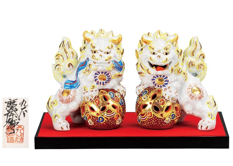 楽天市場】九谷焼 9号宝獅子 白盛（房付） ＜送料無料 置物 縁起物