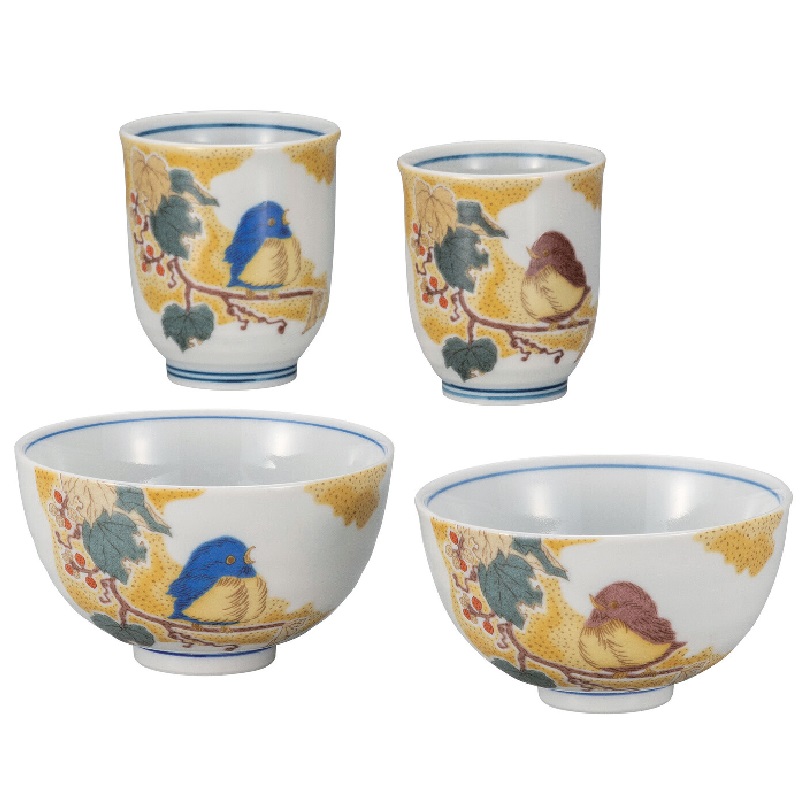 楽天市場】九谷焼 ご飯茶碗 福良雀 縦2羽 飯碗 中村陶志人作 : 九谷焼