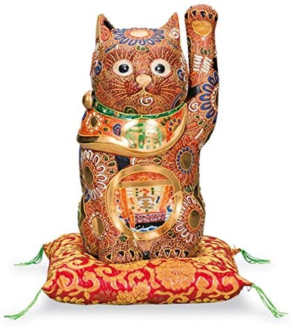 九谷焼　招猫　9号 小槌持招猫 黄盛（布団付）縁起置物　招き猫　福徳招来 九谷焼 招猫 9号 小槌持招猫 黄盛（布団付）縁起置物 招き猫