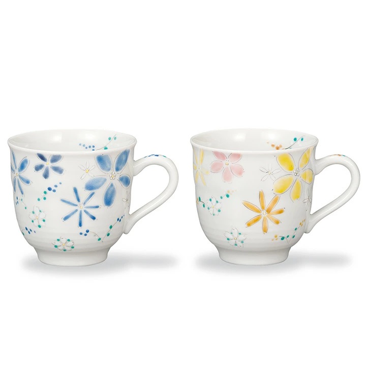 九谷焼 幸洋窯 ペアマグカップ 色絵花文