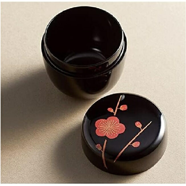 越前漆器・越前塗 雅乃 中棗 槍梅蒔絵 黒