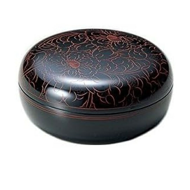 越前塗師細工・越前塗 雅乃 朱名取り草彫 御菓子器 黒内朱