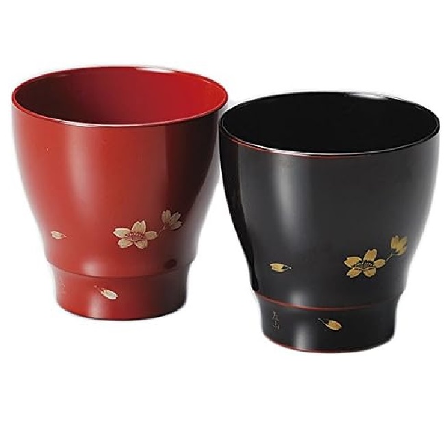 越前漆器・越前塗 雅乃 沈金さくら ペアカップ 溜・朱 (日展作家・冨田立山作)