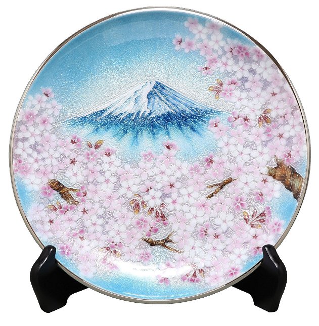 言い慣わし作物 七宝焼 10寸 Φ30 丸富士桜 飾りつけ皿 106-01