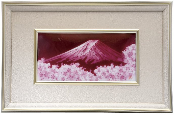 言い慣わし芸術 七宝焼 額 赤富士桜 115-01