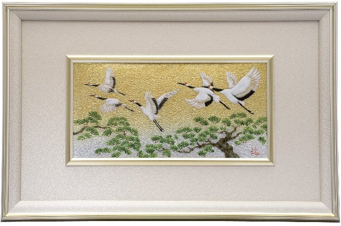 言い慣わし芸術 七宝焼 額 松に鶴 115-02