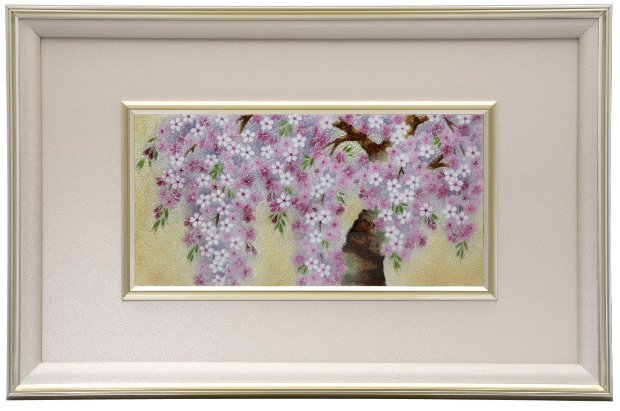 言い慣わし芸術七宝焼 額 Picture 金地しだれ桜 114-10