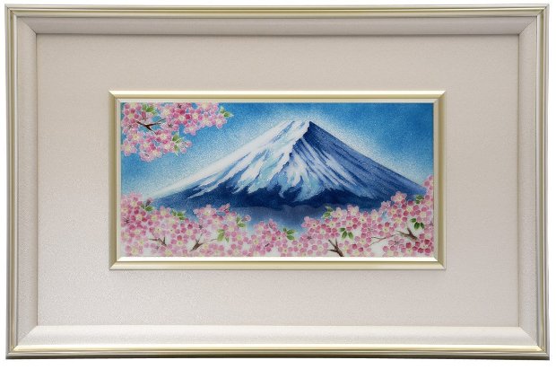 言い慣わし芸術七宝焼 額 Picture 青富士桜 114-11