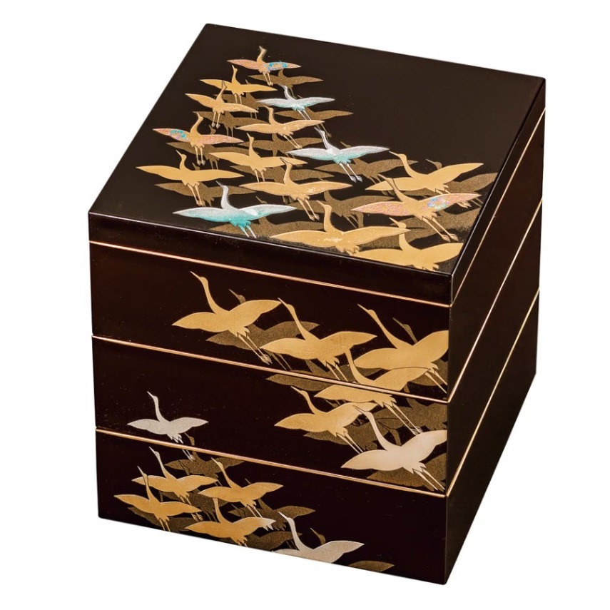 山中漆器 5.0三段重 千羽鶴（T)｜七to八-Seven to eight-