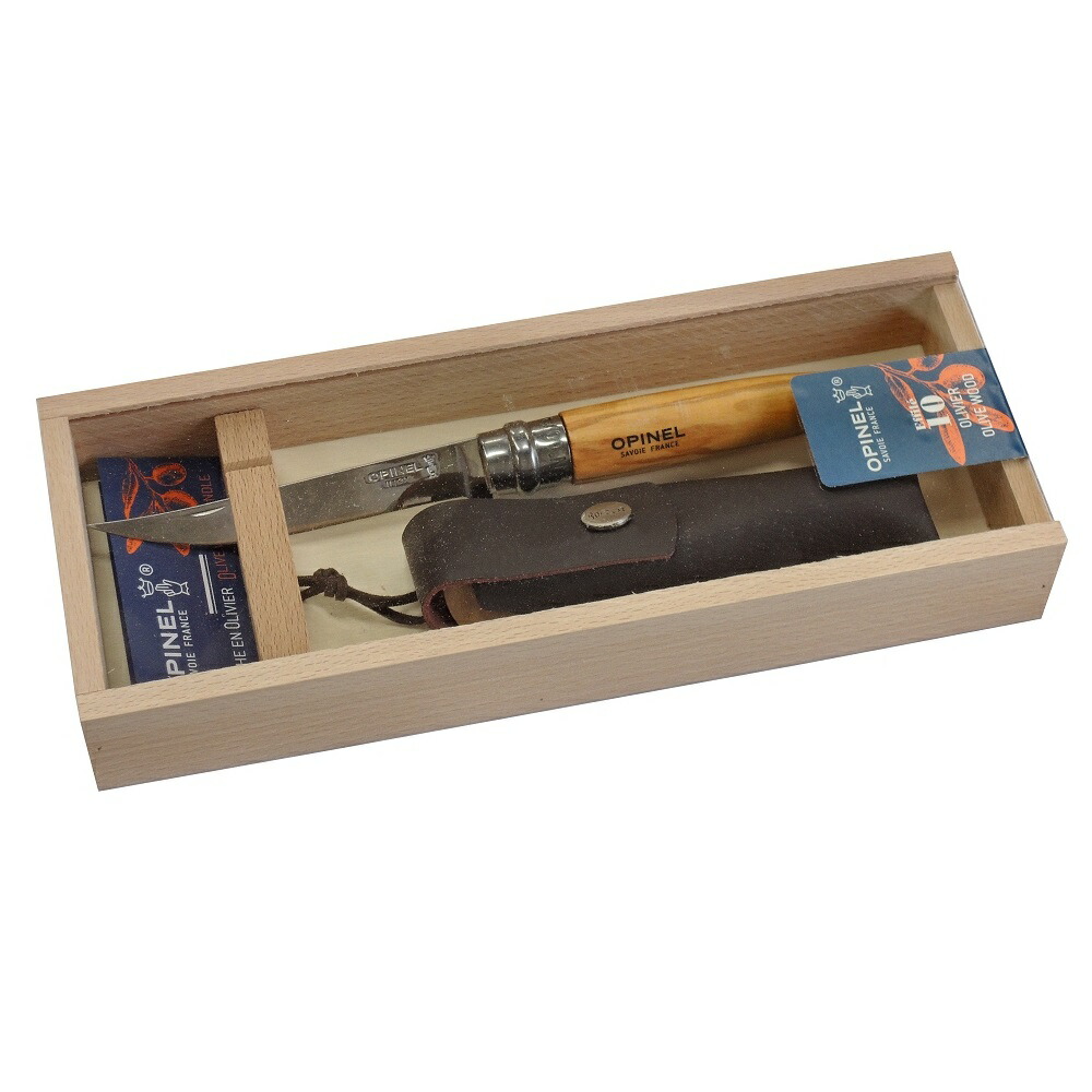 OPINEL (オピネル) 001090 スリムNO.10 オリーブ 合皮シース付 ギフト木箱