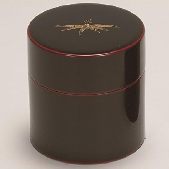 越前漆器・越前塗 漆遊館 溜 笹絵 小茶筒 中蓋付
