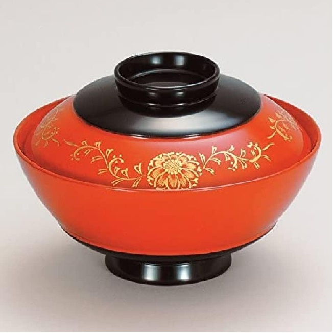 越前漆器・越前塗 漆遊館 吸物椀 朱 唐草沈金 三笠｜七to八-Seven to eight-