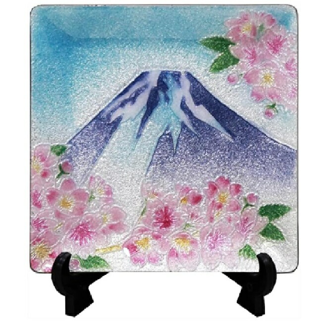 七宝焼 飾皿 44 (縦120mm×横120mm) 富士に桜