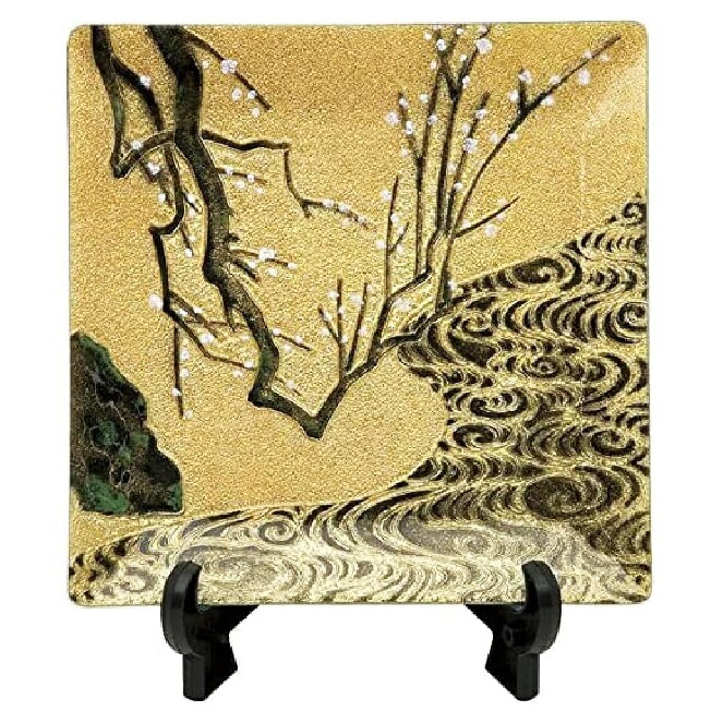七宝焼 尾形光琳 飾皿  白梅  44 (縦120mm×横120粍)
