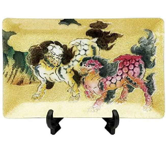 七宝焼 飾皿 58 (縦150mm×横240mm) (狩野永徳 唐獅子)
