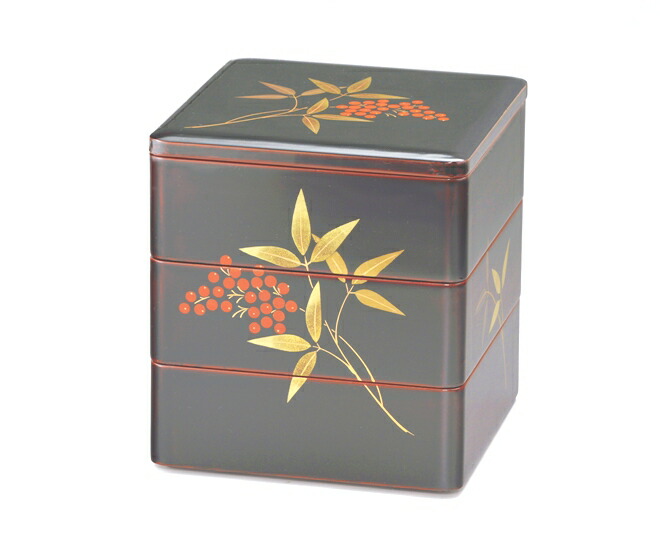 楽天市場】4.0 緑型 二段重 会津絵松竹梅(漆・手塗・手描) 全2種 / 溜