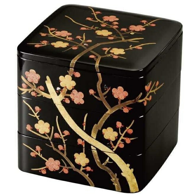 楽天市場】4.0 緑型 二段重 会津絵松竹梅(漆・手塗・手描) 全2種 / 溜