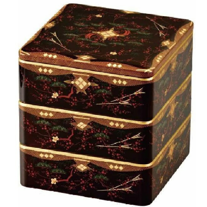 楽天市場】溜内朱6.0三段重(仕切1本付) 会津絵松竹梅(漆・手塗・手描