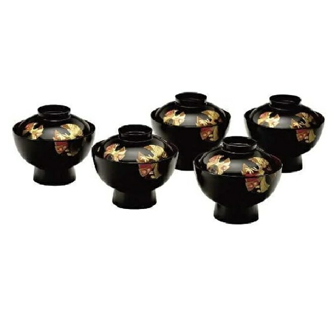 会津漆器・会津塗 雑煮椀 黒 古典のし(5客組)