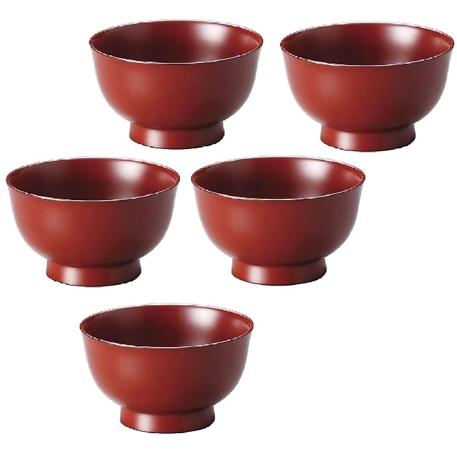 越前漆器・越前塗 雅乃 40羽反り汁椀 古代朱 (5客組)