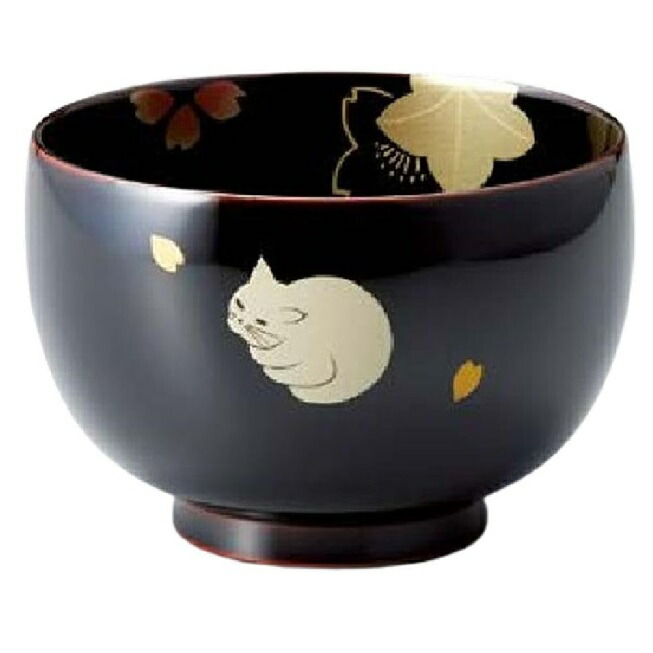 越前漆器・越前塗 雅乃 汁椀 ネコ内桜 (溜)