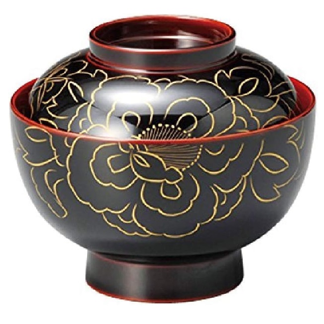 越前漆器・越前塗 雅乃 雑煮椀 金牡丹 (伝統工芸士・山本勝作) 溜内朱