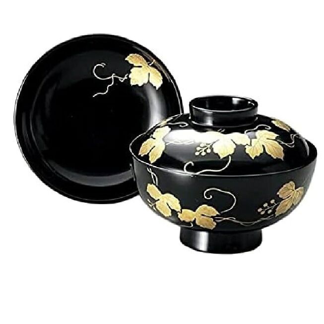 越前漆器・越前塗 雅乃 箔つた 吸物椀 黒 （伝統工芸士・森田正峰作）