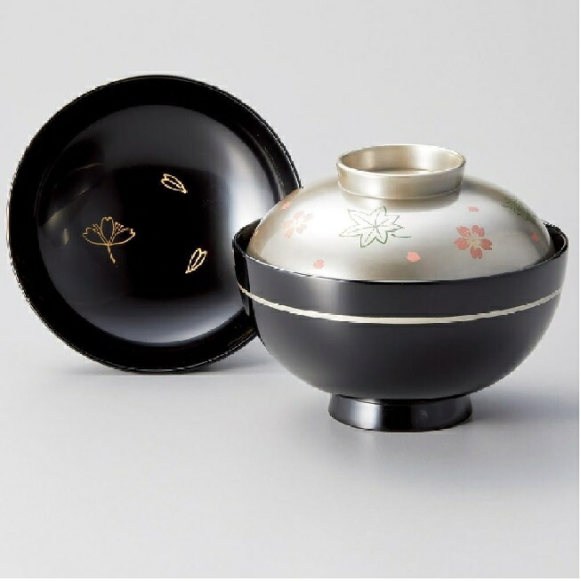 越前漆器・越前塗 雅乃 吸物椀 黒 銀彩桜楓｜七to八-Seven to eight-