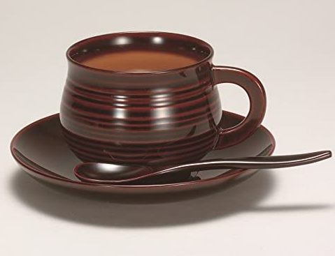 越前塗師細工 溜 木製珈琲優勝杯 ソーサー・スプーン付 約180ml 11×8.3×6.8珊