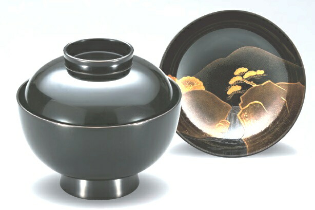 越前漆器 見返山水 吸物椀 φ12.0×9.7cm