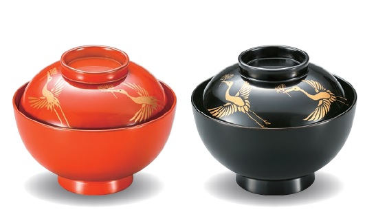 越前塗師細工 松喰鶴 吸いもの椀 φ12.1×9.6糎