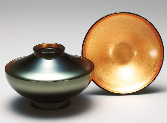 越前漆器 吸物椀 銀かすみ内金箔　4.5寸平富士椀（食洗器OK）