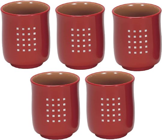 【5客セット】越前漆器 箔格子湯呑 朱/黒 約195ml φ6.7×8.1cm