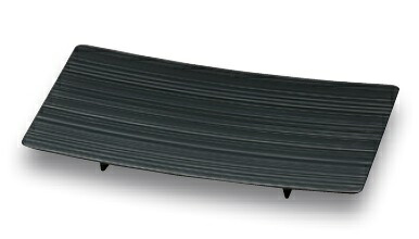 越前塗師細工 総黒 8.0幅ひろいヘギメ足付皿 盛器 24.1×13.8×2.5糎