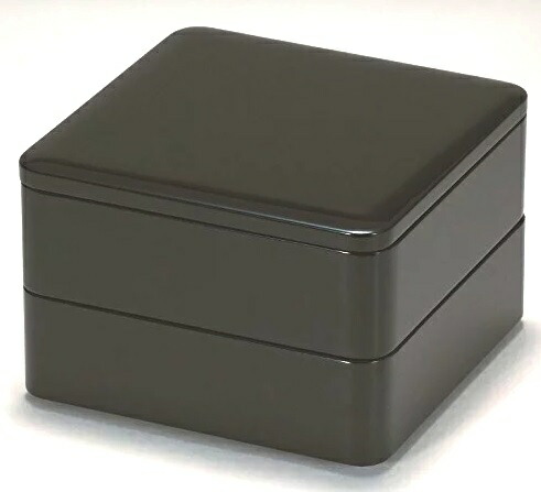 越前漆器　黒内朱　7.5寸隅丸二段重　木製/漆塗　23×23×16.3cm