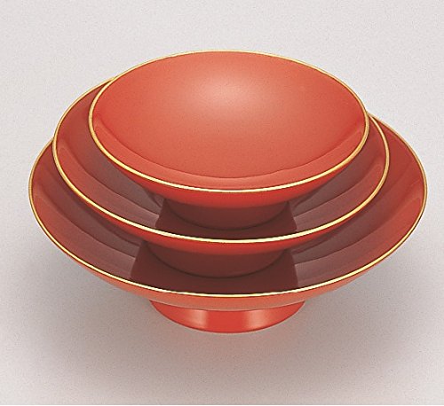 \u003cbr\u003e越前漆器　朱渕金　三ツ組盃（大）（3.0寸/3.6寸/4.2寸のセット）　木製/漆塗　φ12.8×6.3cm