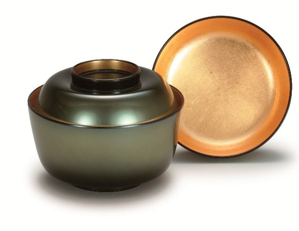 越前漆器　銀かすみ内金箔　お多福飯椀　φ12.1&times;9.4cm 約350ml(越前漆器 お好み椀 お雑煮椀 煮物椀 お椀 沈金 若松 見返し付 おわん越前塗り ギフト・内祝い・結婚内祝い・新築祝い・お返し・お祝い・正月・法事）｜七to八-Seven to eight-