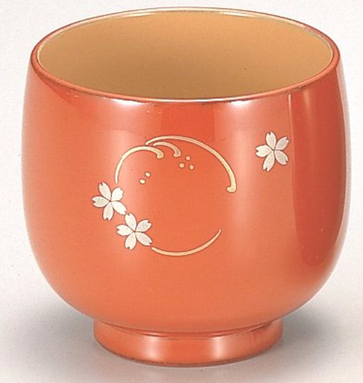 越前漆器 木製/漆塗 朱 波花 湯呑 φ7.2×6.6cm