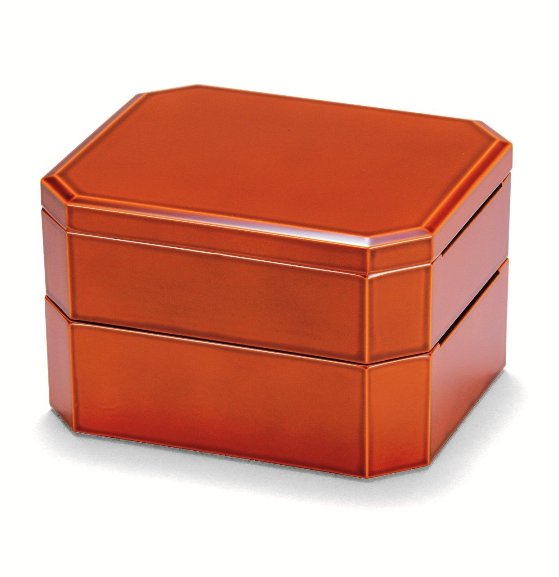 越前漆器　総春慶　長手隅切二段重　21.8&times;18.3&times;13.8cm｜七to八-Seven to eight- 19,525円